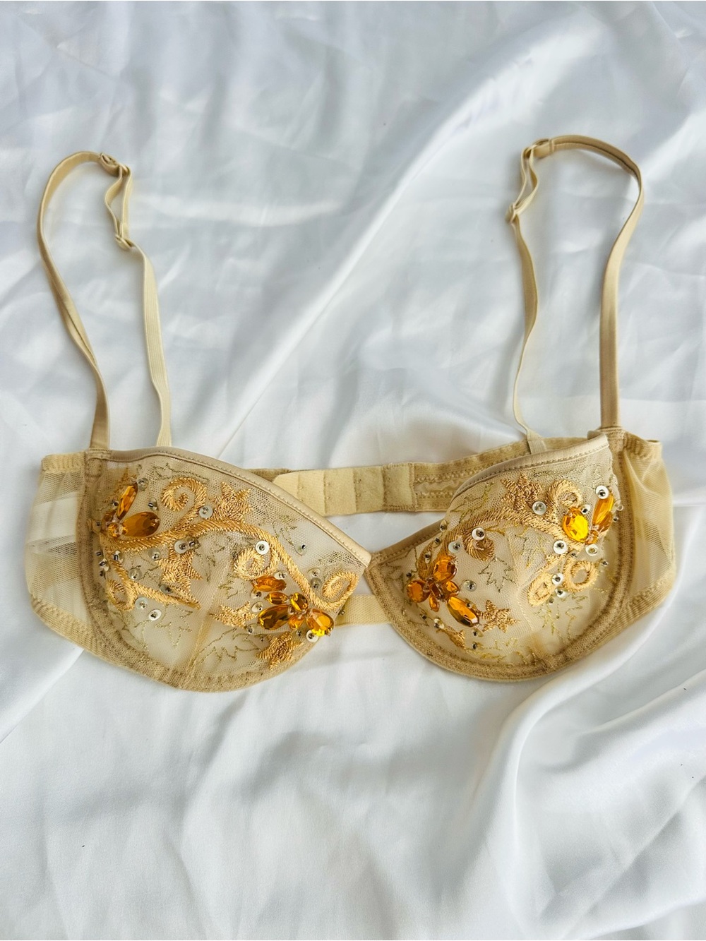 La Perla Sheer Embroidered crystals  Balconette Bra - Gold #152 - Picture 2 of 15
